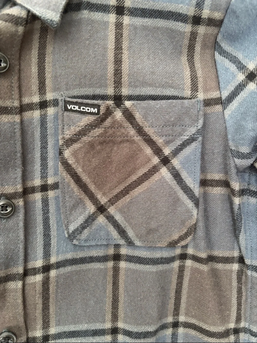 Volcom Blue and Gray Plaid Button-Down Shirt